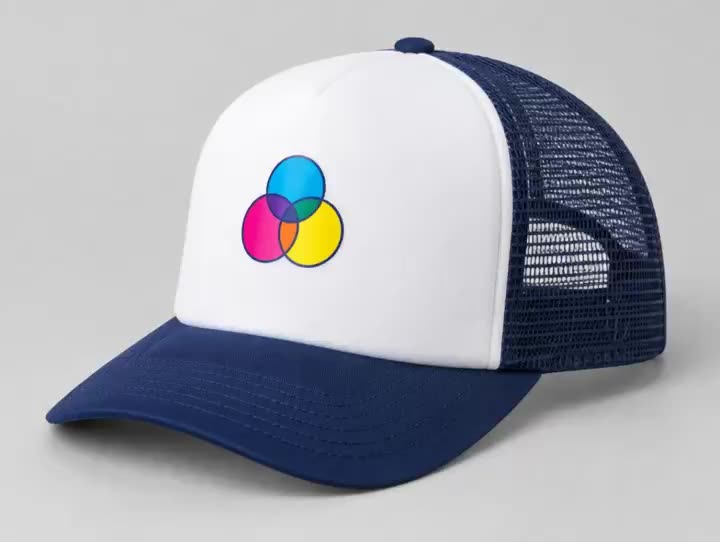Foam five panel trucker cap with a DTF print